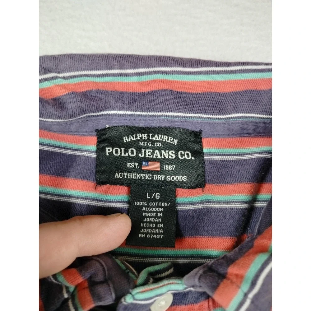 Vintage Polo Jeans Co Ralph Lauren Polo‎ Shirt Mens Large Purple Striped Preppy